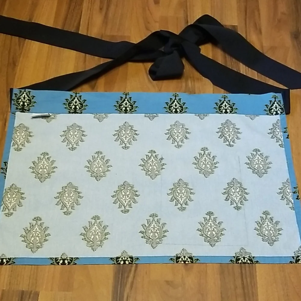 Hen House Linens Blue Black Cocktail Apron with Tie Bow & Pocket